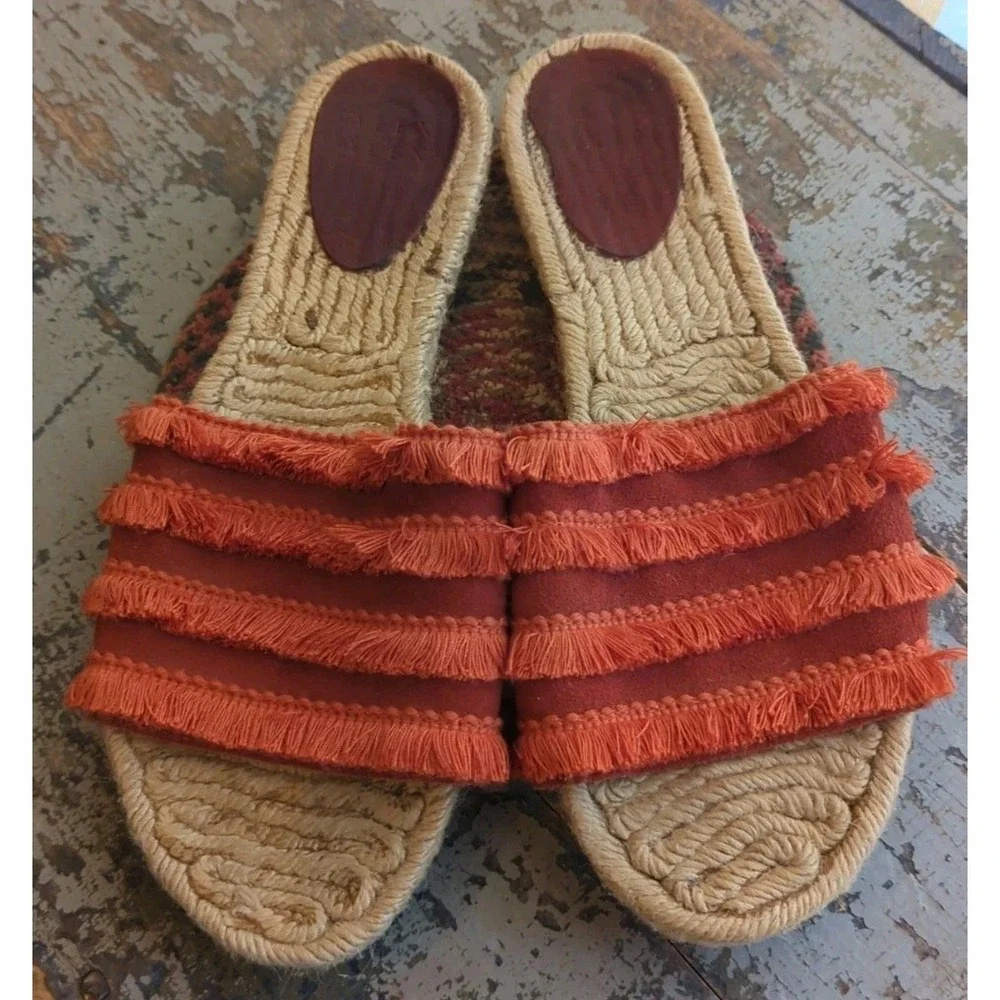 Womens Alex + Alex Bow Fringe Slides Burnt Orange Espadrilles Slip on Size US 10